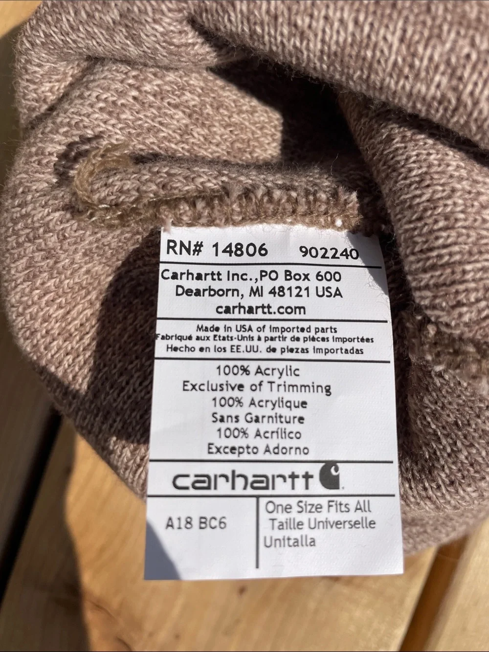 Carhartt Heather Brown Cuffed Knit Beanie with Yellow Logo